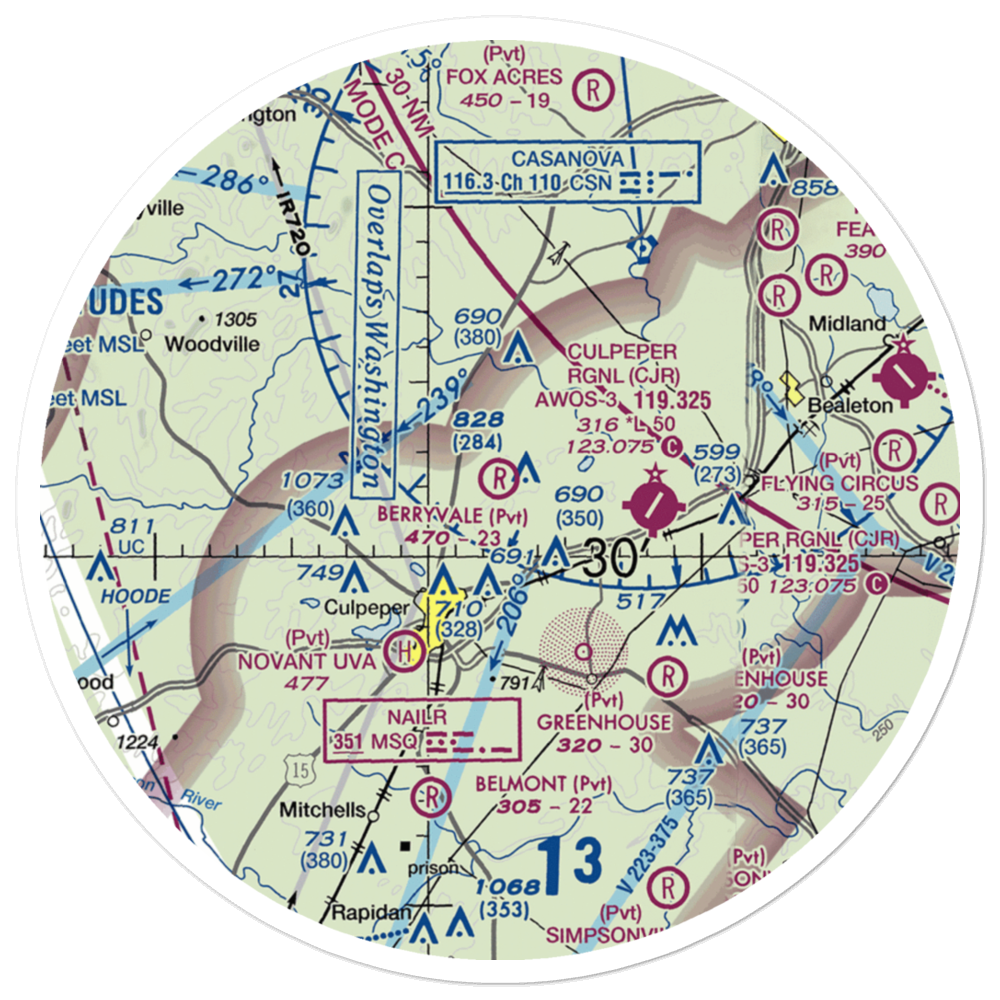 Berryvale Airport (VA30) VFR Sectional Sticker (30 mile) 