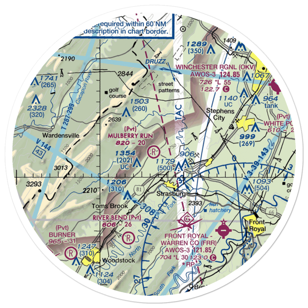 Mulberry Run Airport (VA17) VFR Sectional Sticker (30 mile) 