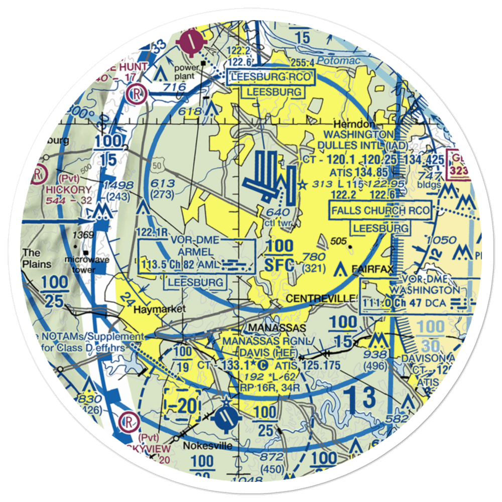 Centreville Airport (VA16) VFR Sectional Sticker (30 mile) 