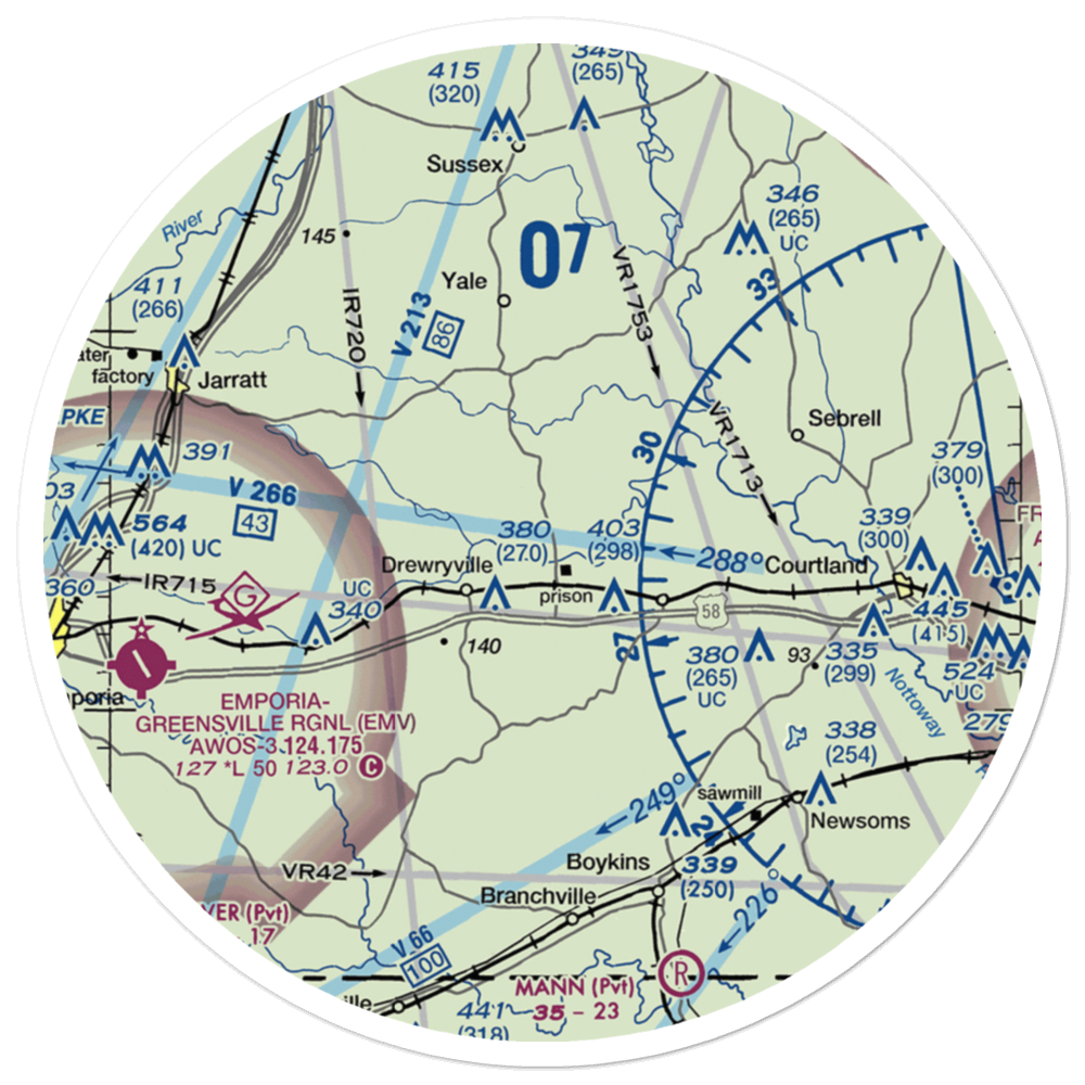 Southampton Correctional Center Airport (VA14) VFR Sectional Sticker (30 mile) 
