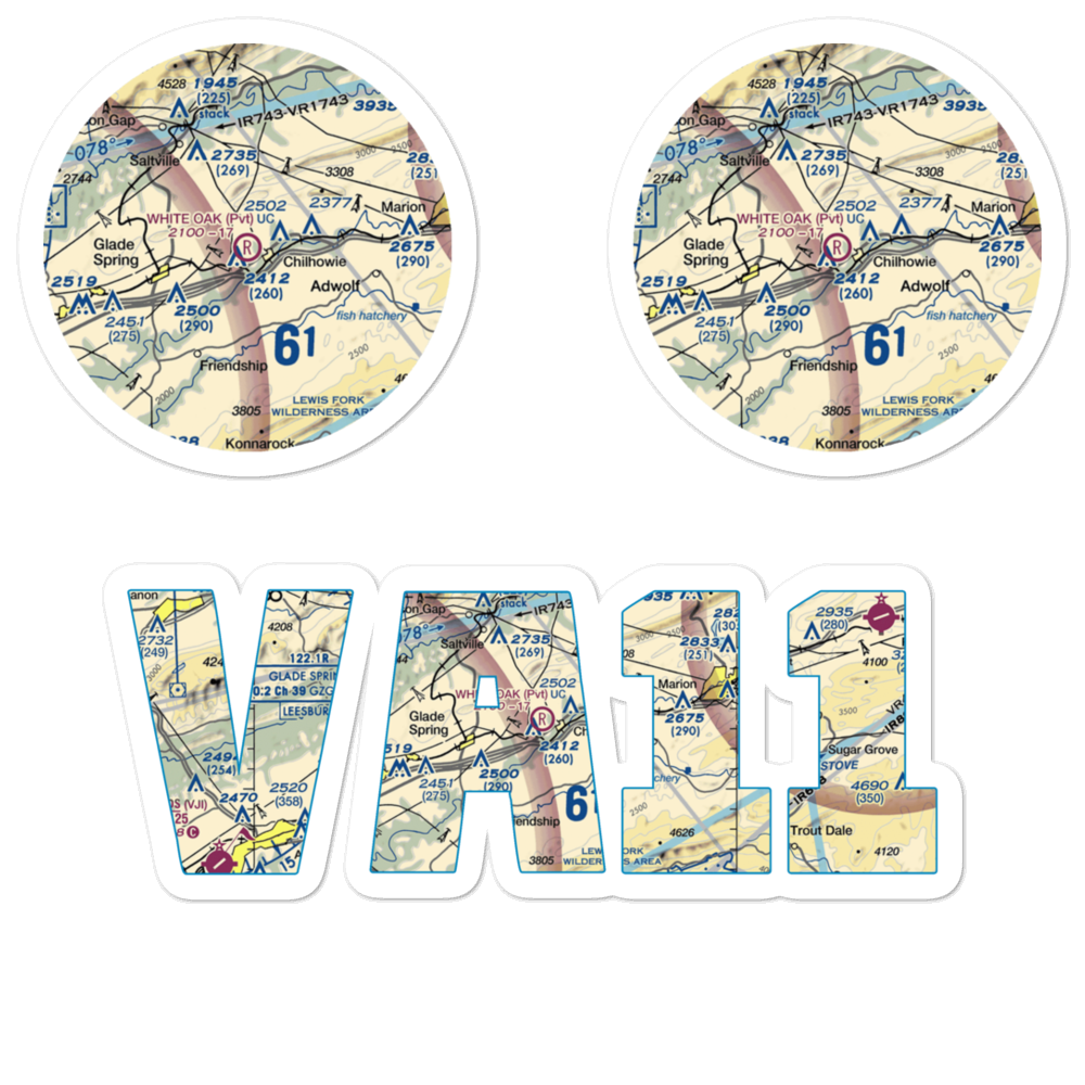 White Oak Stand Airport (VA11) VFR Sectional Sticker Pack 