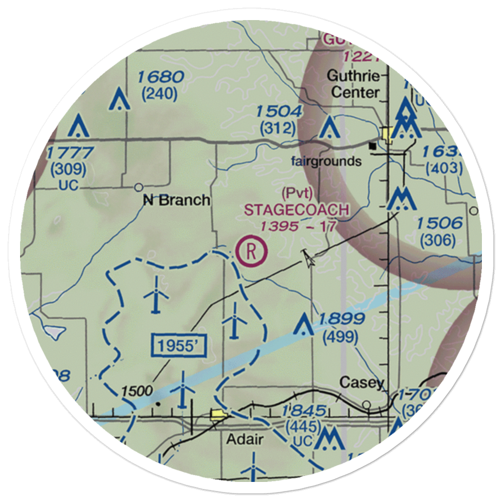 Stagecoach Airport (IA43) VFR Sectional Sticker (20 mile) 