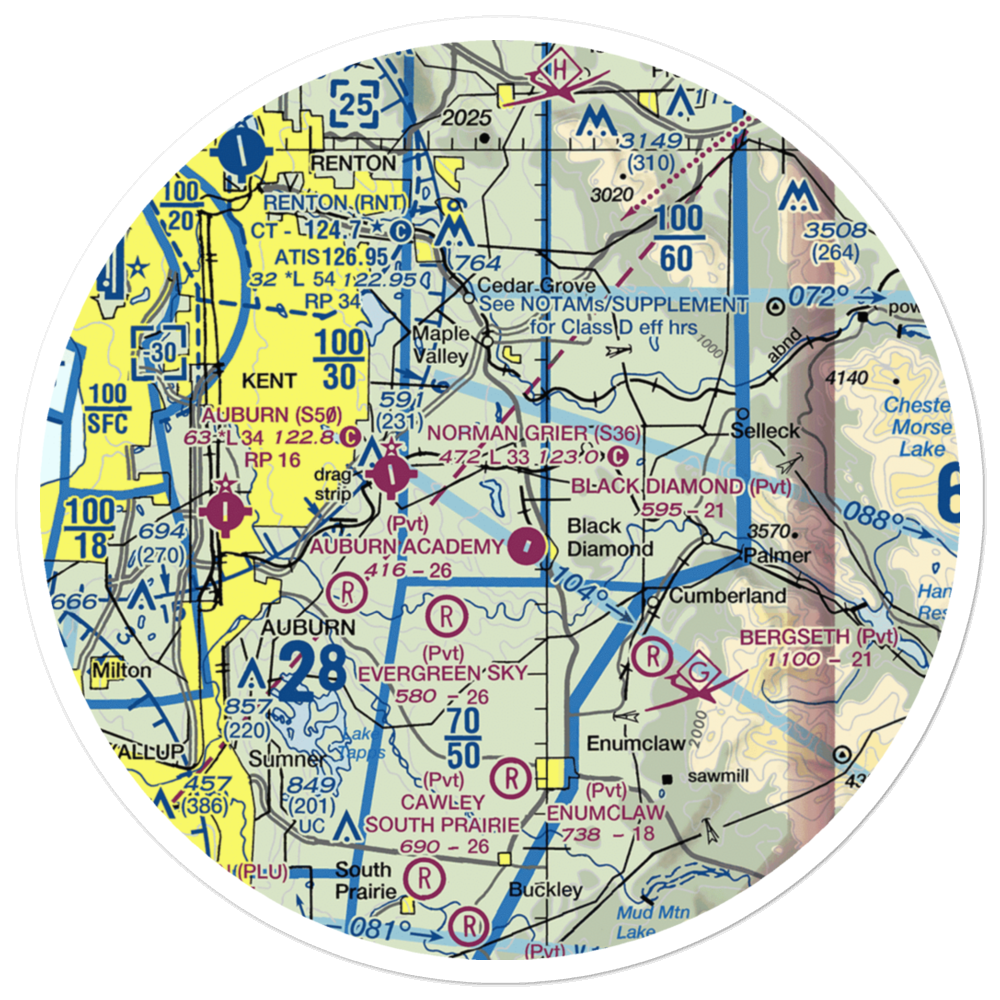Lake Sawyer Double EE Seaplane Base (WA41) VFR Sectional Sticker (30 mile) 