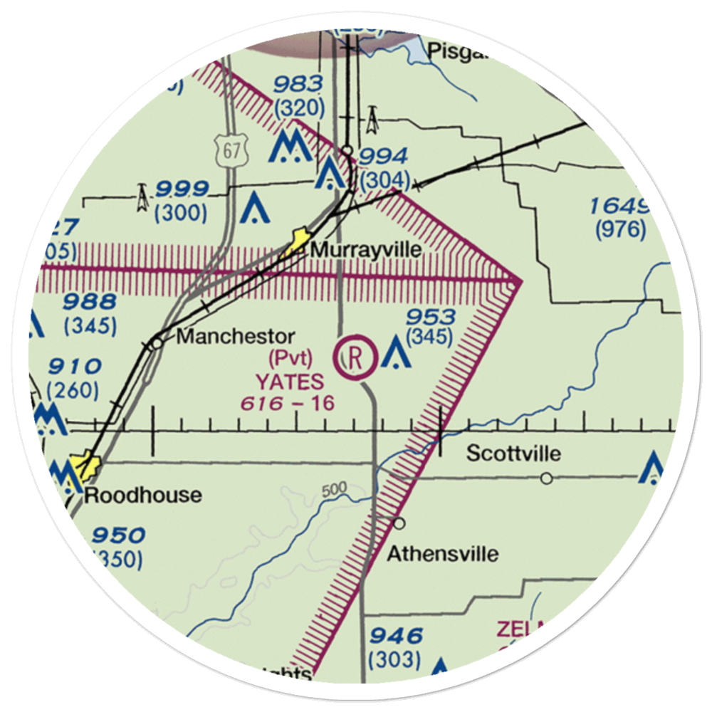 Yates RLA Airport (IL29) VFR Sectional Sticker (20 mile) 