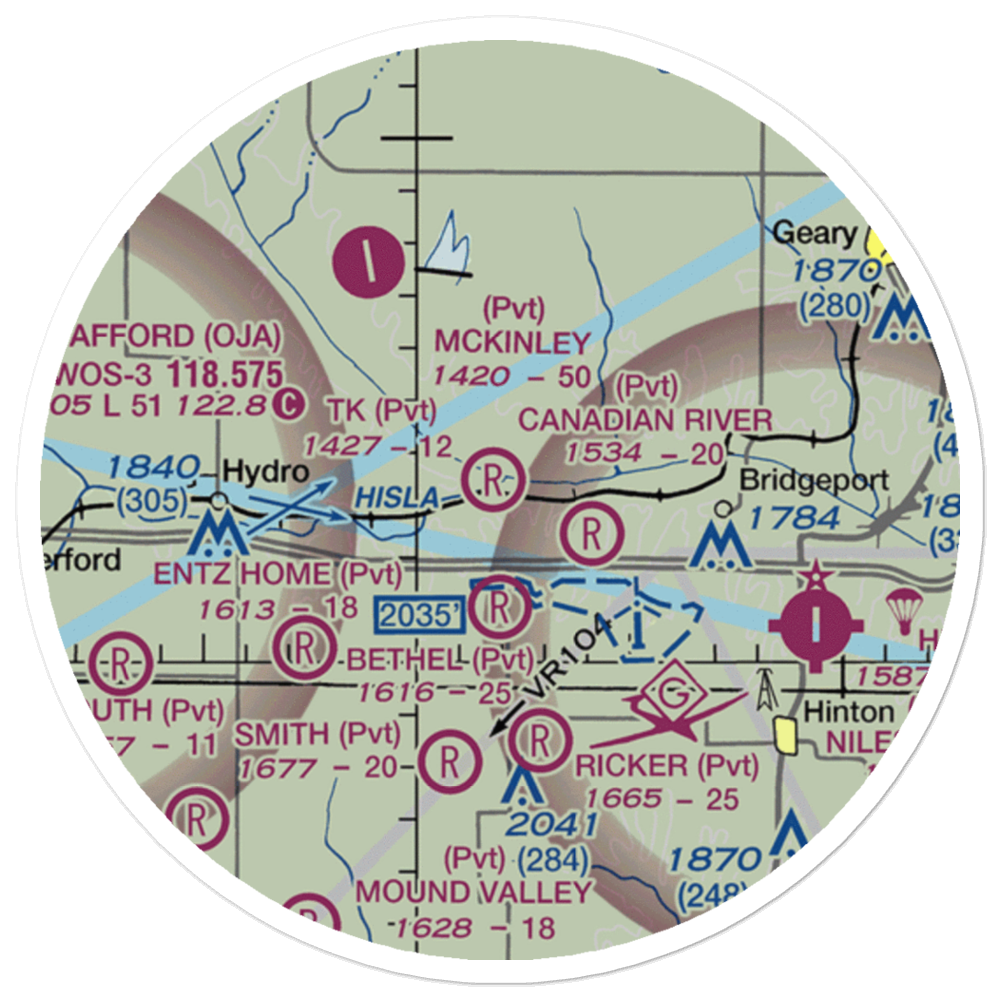 TK Airport (3OK2) VFR Sectional Sticker (20 mile) 