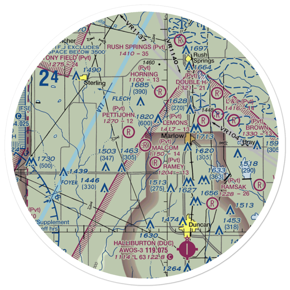 Malcom Farm Airport (OK91) VFR Sectional Sticker (30 mile) 