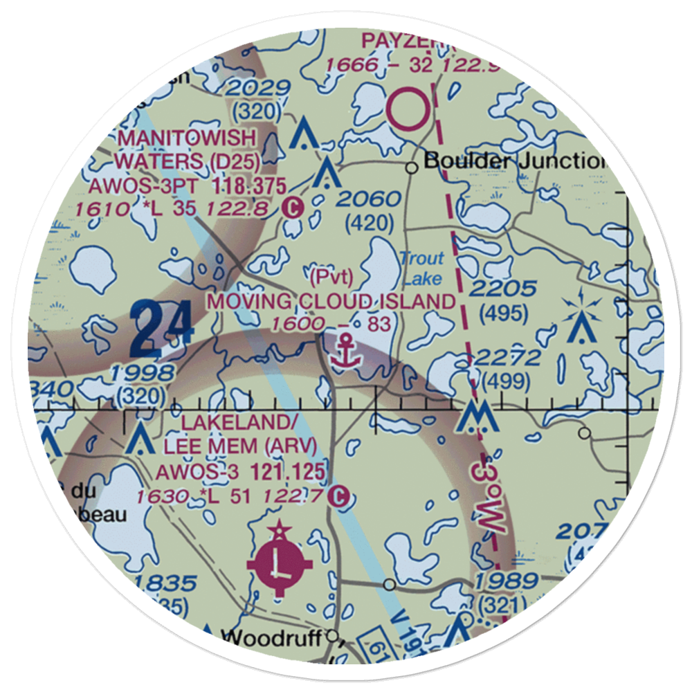 Moving Cloud Island Seaplane Base (1WI2) VFR Sectional Sticker (20 mile) 