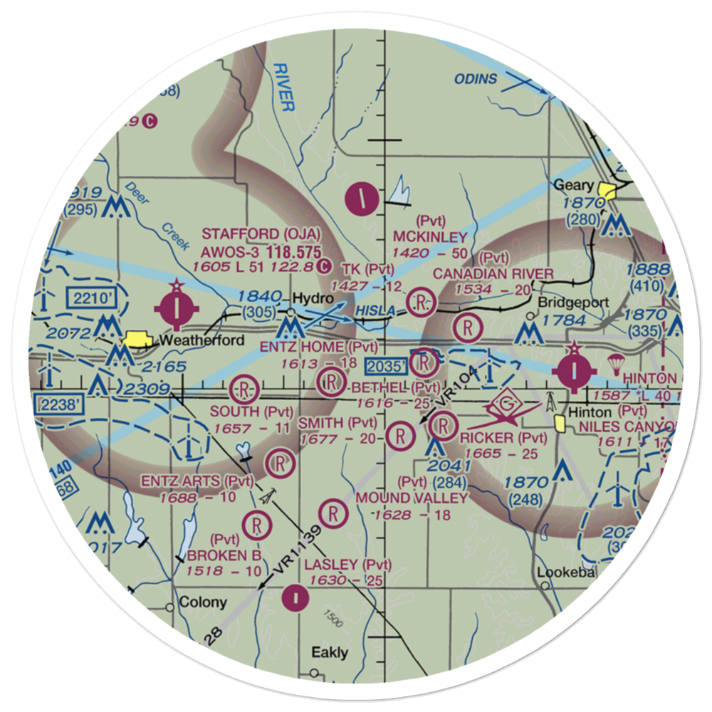 Entz Oliver Airport (1OK6) VFR Sectional Sticker (30 mile) 