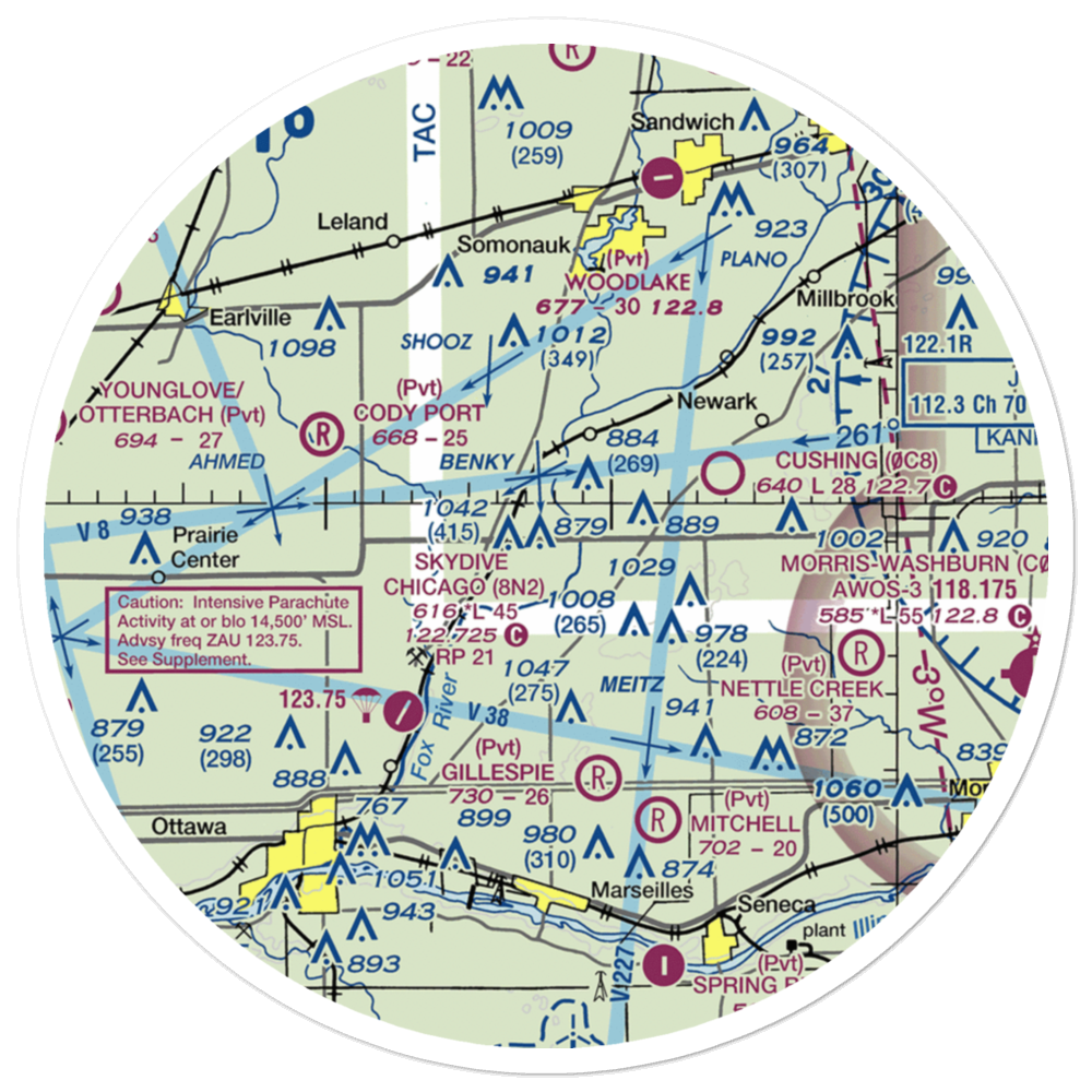 Friends Field (7IL9) VFR Sectional Sticker (30 mile) 
