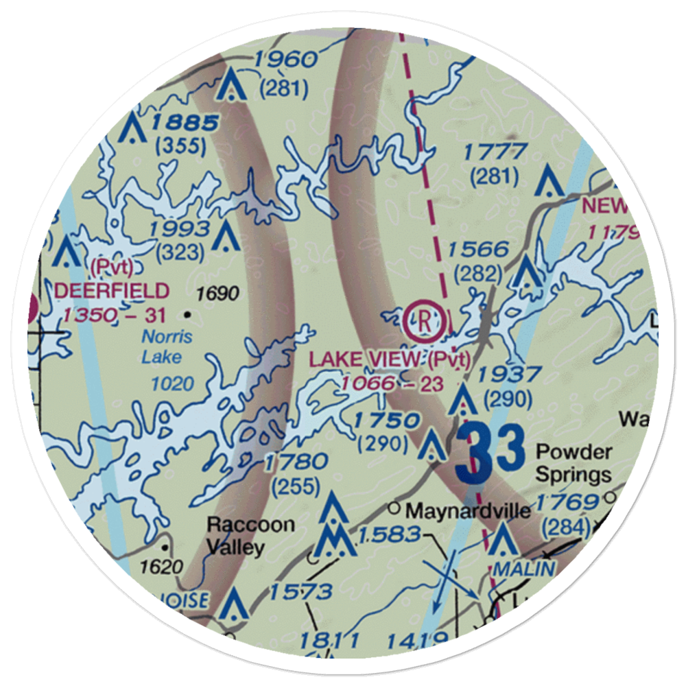Old Valley Airport (TN13) VFR Sectional Sticker (20 mile) 