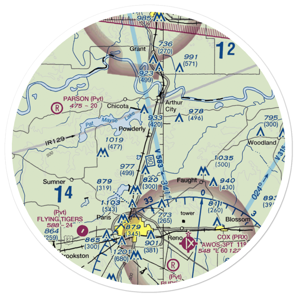 Powderly Airport (US-0131) VFR Sectional Sticker (30 mile) 