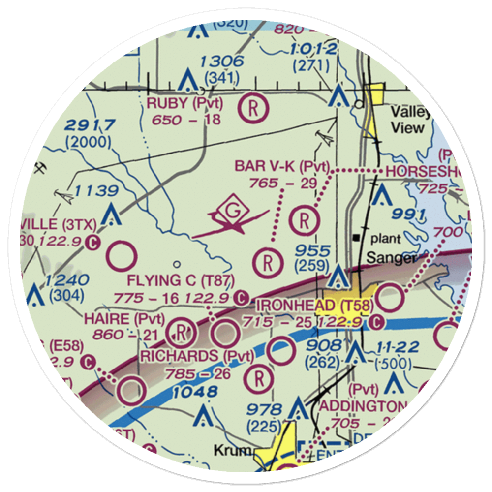 Maxwell Field (TX96) VFR Sectional Sticker (20 mile) 