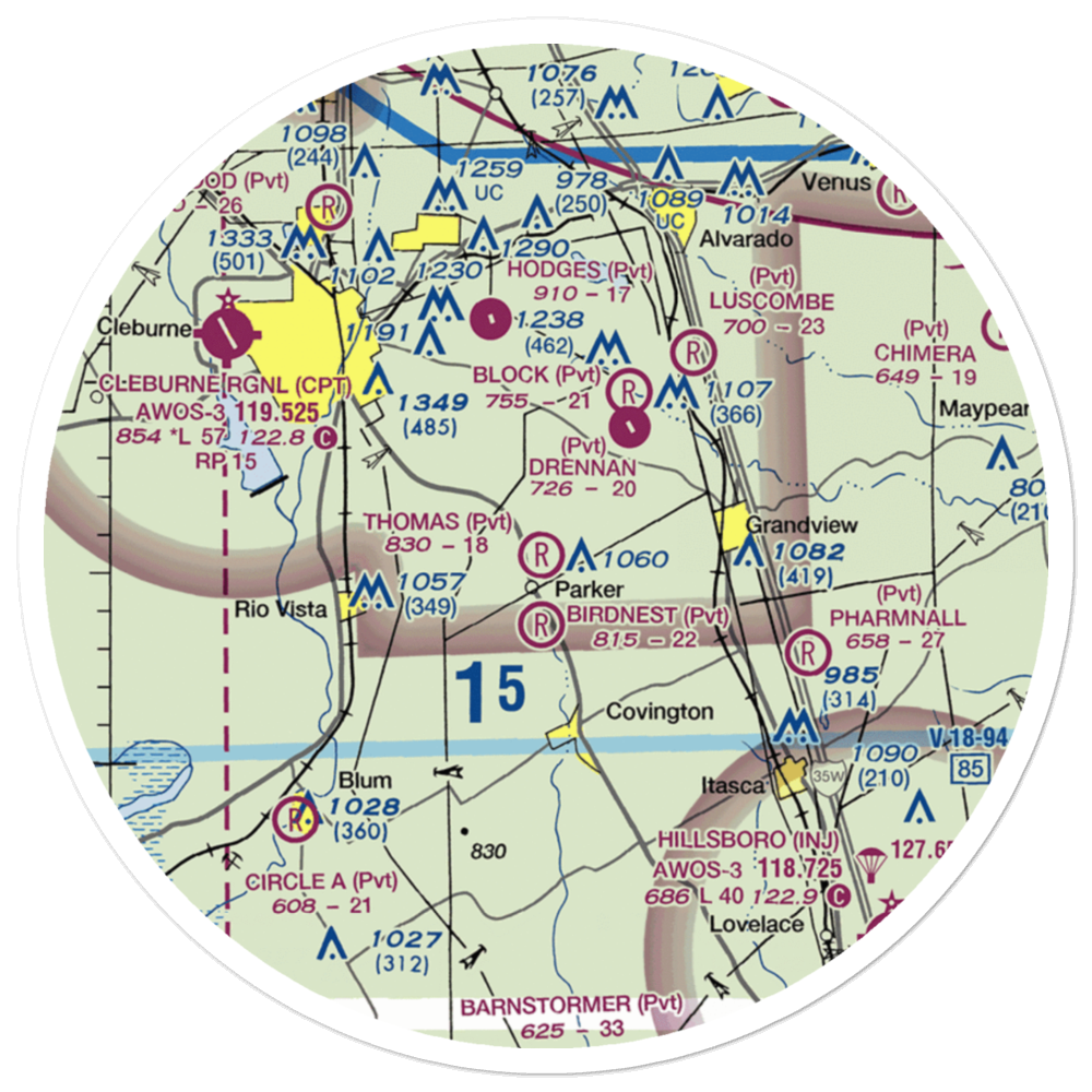 Thomas Flying Field (TX74) VFR Sectional Sticker (30 mile) 