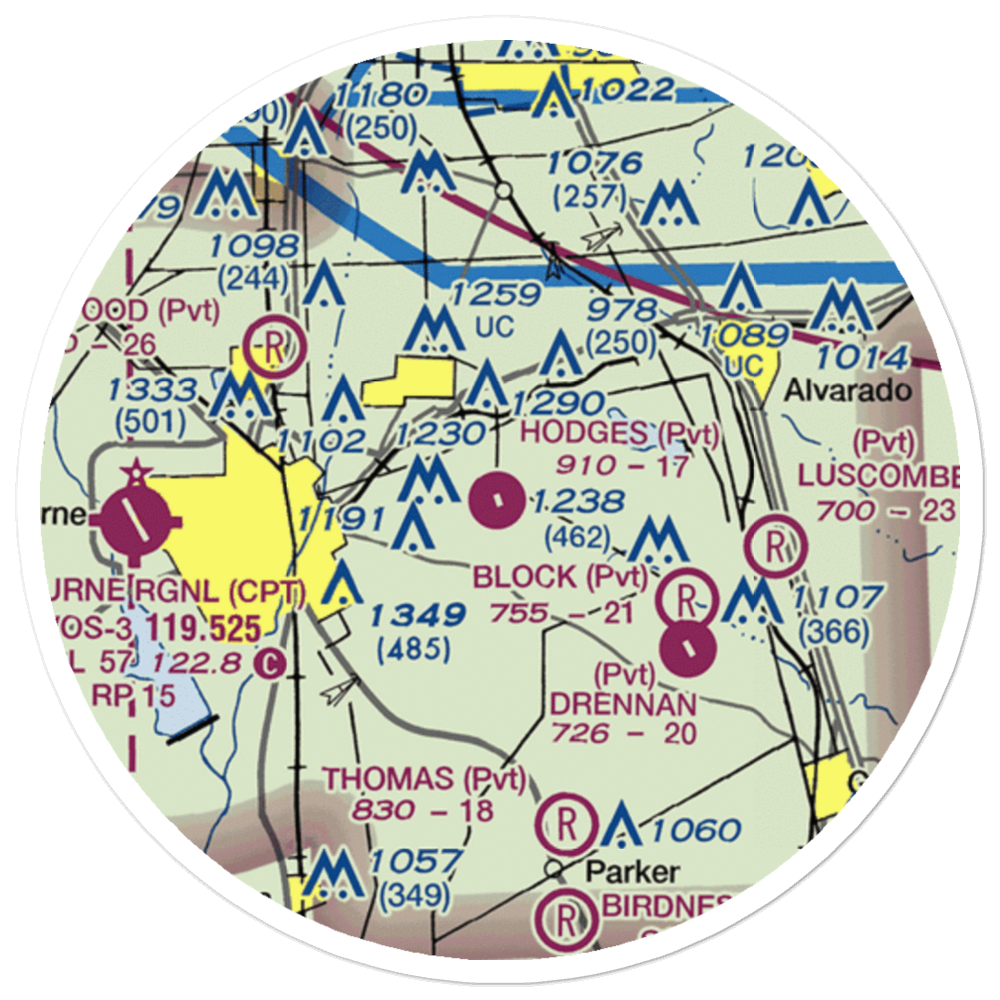 Hodges Air Field (TX67) VFR Sectional Sticker (20 mile) 