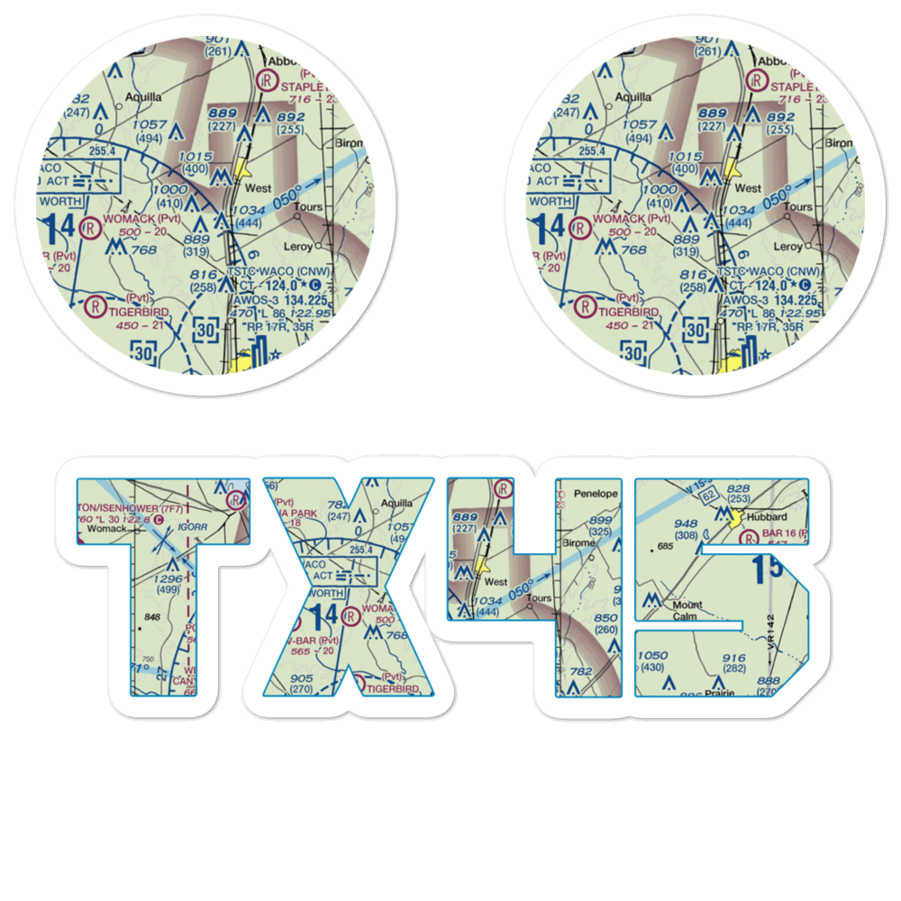 Hawkeye Hunting Club Airport (TX45) VFR Sectional Sticker Pack 
