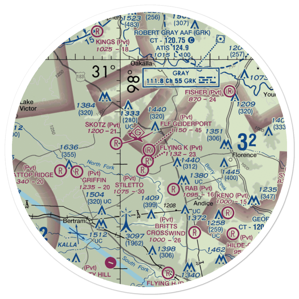 Flf Gliderport (TX23) VFR Sectional Sticker (30 mile) 