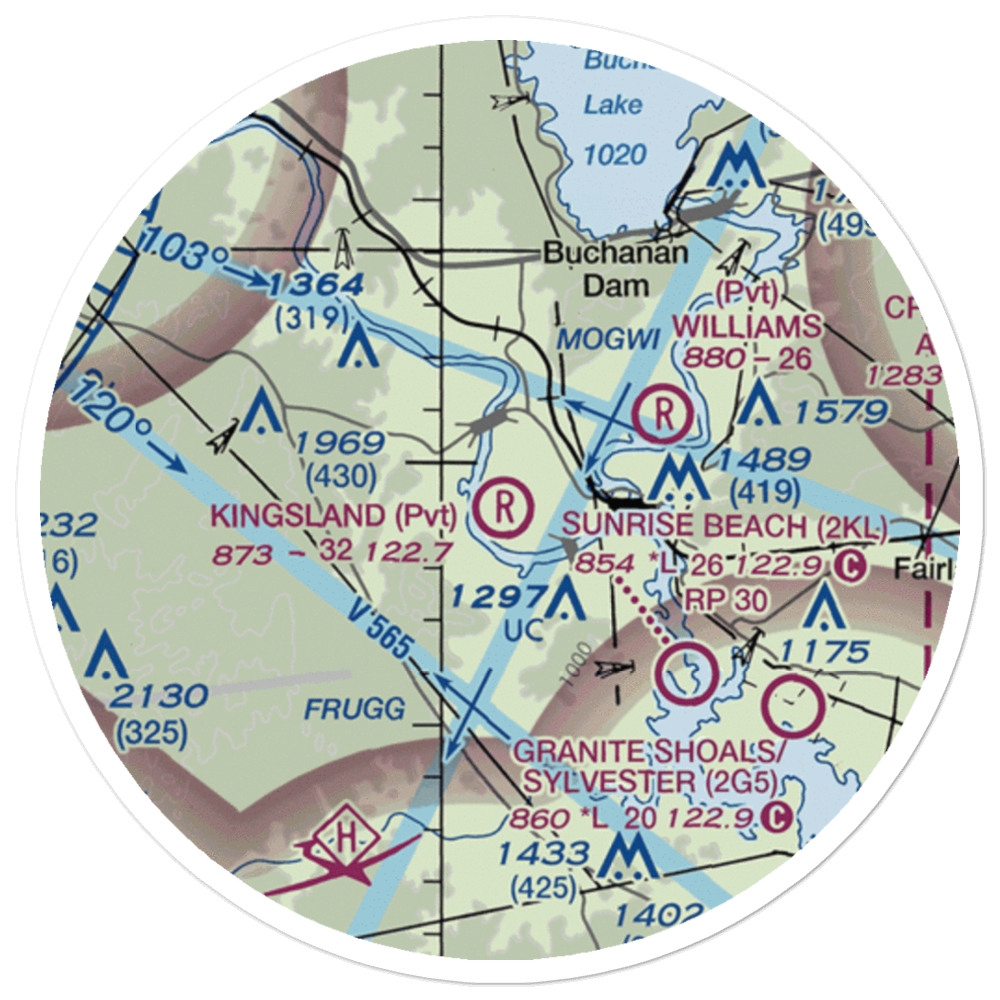 Kingsland Estates Airport (TS18) VFR Sectional Sticker (20 mile) 