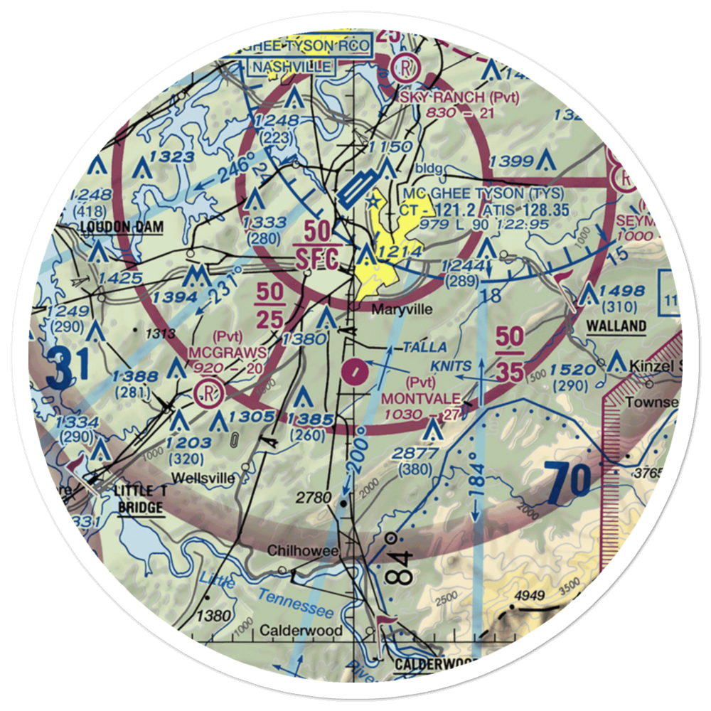 Montvale Airpark (TN87) VFR Sectional Sticker (30 mile) 