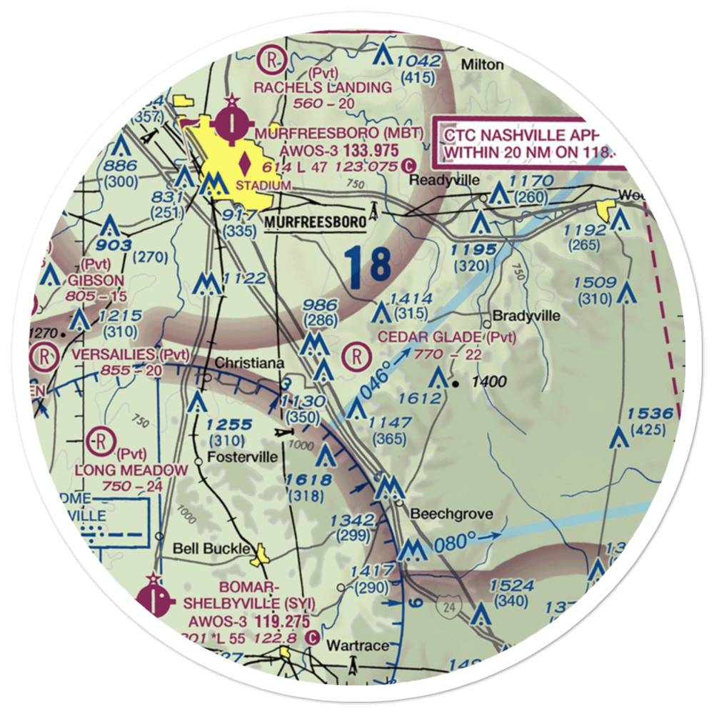 Cedar Glade Aerodrome (TN83) VFR Sectional Sticker (30 mile) 