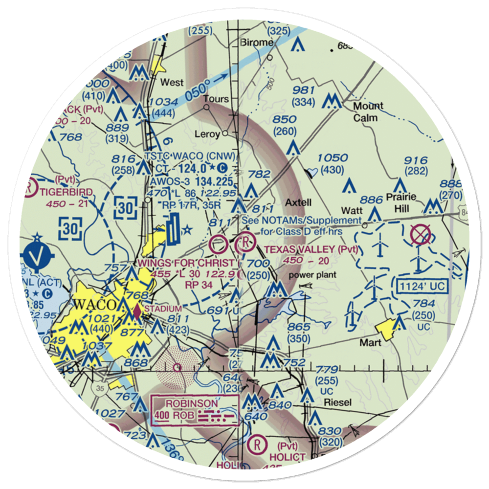 Texas Valley Air Field (TA57) VFR Sectional Sticker (30 mile) 
