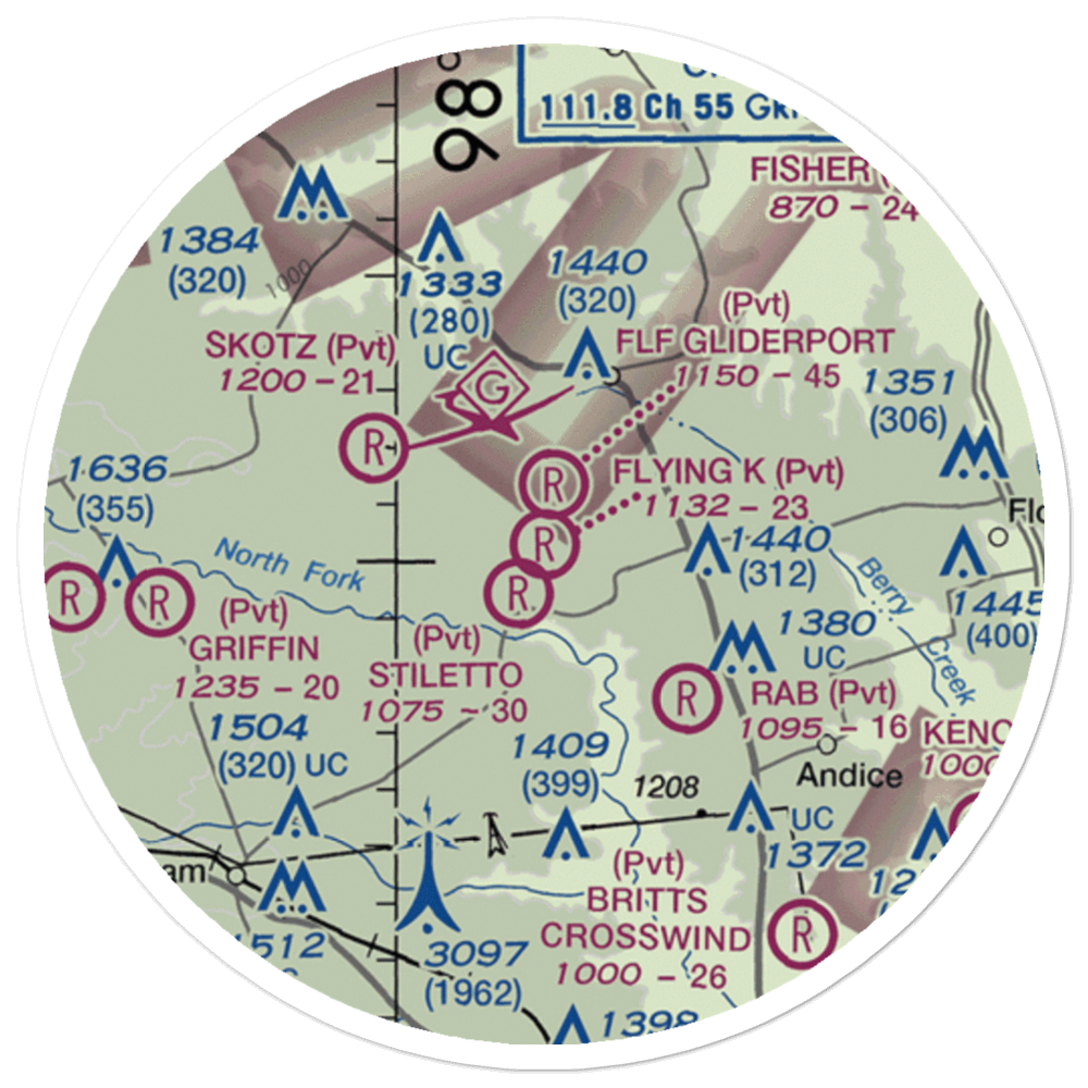 Flying 'K' Airport (TA27) VFR Sectional Sticker (20 mile) 