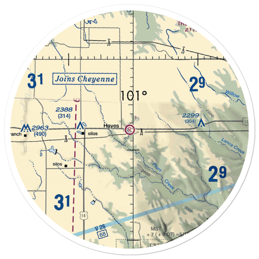 Hayes Emergency Airstrip (SD21) VFR Sectional Sticker (30 mile) 
