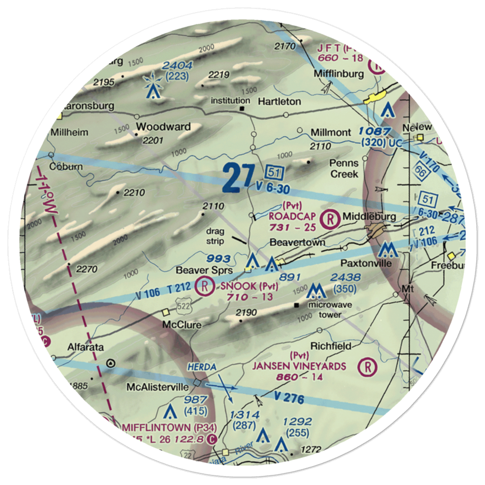 Beaver Springs Airport (PA39) VFR Sectional Sticker (30 mile) 