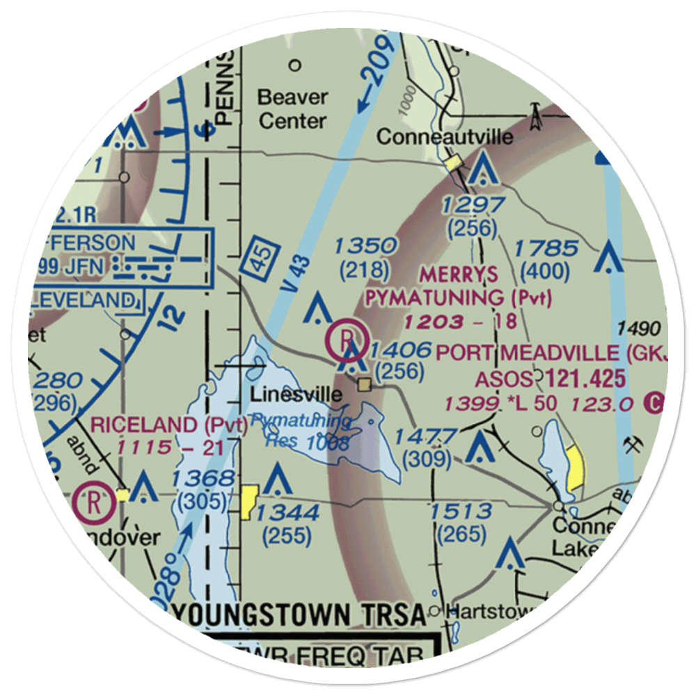 Merrys Pymatuning Airport (PA01) VFR Sectional Sticker (20 mile) 