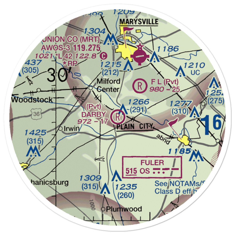 Darby Airport (OH93) VFR Sectional Sticker (20 mile) 