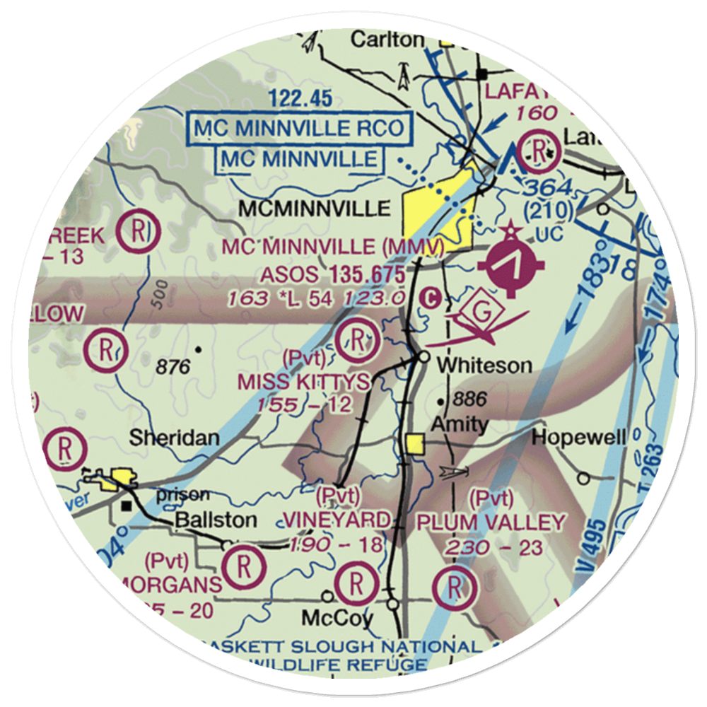 Miss Kittys Strip Airport (OG44) VFR Sectional Sticker (20 mile) 