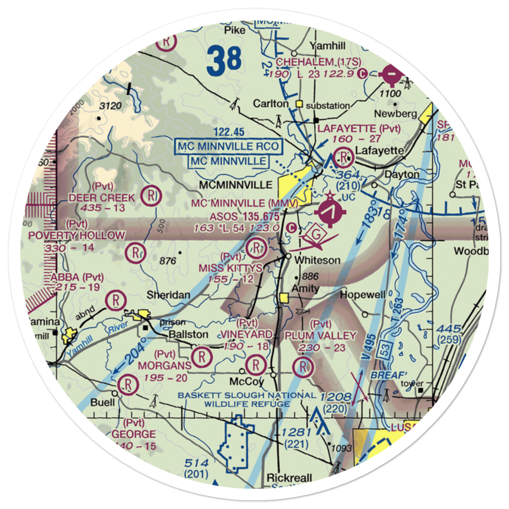 Miss Kittys Strip Airport (OG44) VFR Sectional Sticker (30 mile) 
