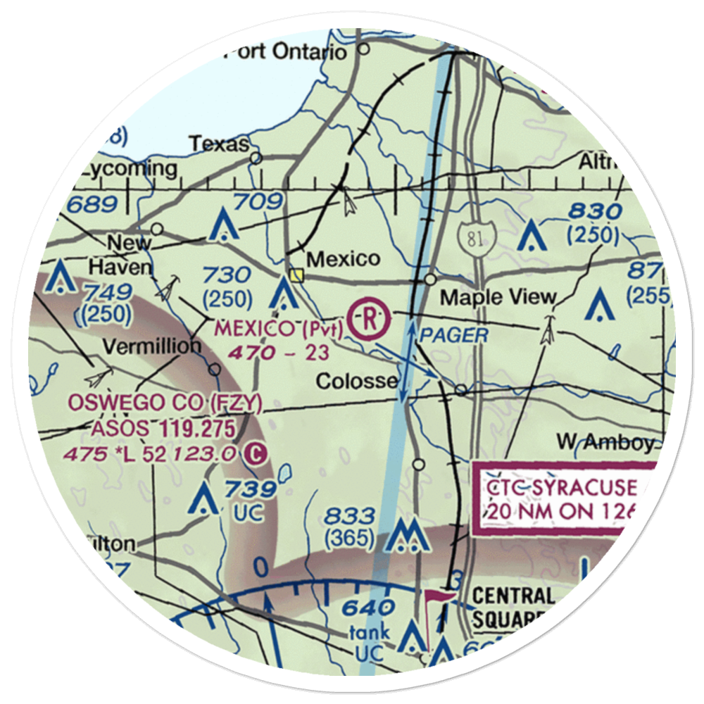 Mexico Airdrome Airport (NY96) VFR Sectional Sticker (20 mile) 