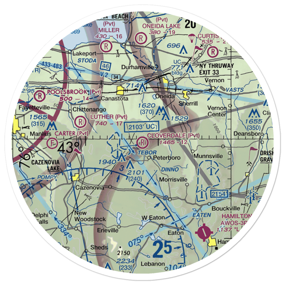 Cloverdale Farm Airport (NY91) VFR Sectional Sticker (30 mile) 