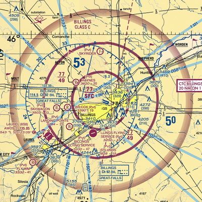 Billings Logan International Airport (BIL) VFR Sectional  Gaming Mouse Pad