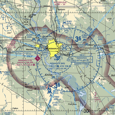 Bismarck Municipal Airport (BIS) VFR Sectional  Gaming Mouse Pad