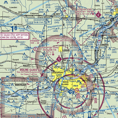 Davenport Municipal Airport (DVN) VFR Sectional  Gaming Mouse Pad