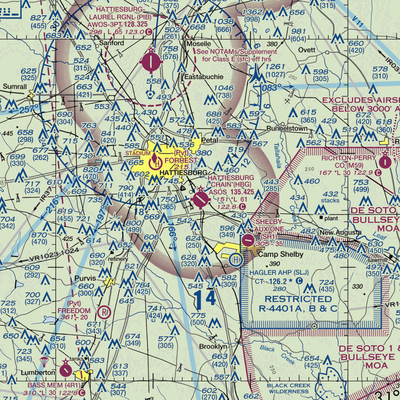 Hattiesburg Bobby L Chain Municipal Airport (HBG) VFR Sectional  Gaming Mouse Pad