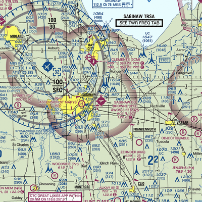 Saginaw County H.W. Browne Airport (HYX) VFR Sectional  Gaming Mouse Pad