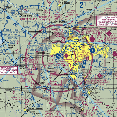 Wichita Eisenhower National Airport (ICT) VFR Sectional  Gaming Mouse Pad