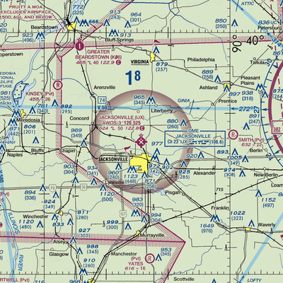 Jacksonville Municipal Airport (IJX) VFR Sectional  Gaming Mouse Pad