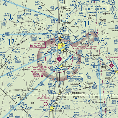 Mc Comb/Pike County Airport/John E Lewis Field (MCB) VFR Sectional  Gaming Mouse Pad