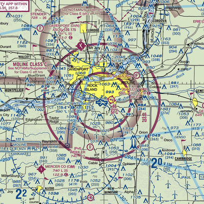 Quad City International Airport (MLI) VFR Sectional  Gaming Mouse Pad