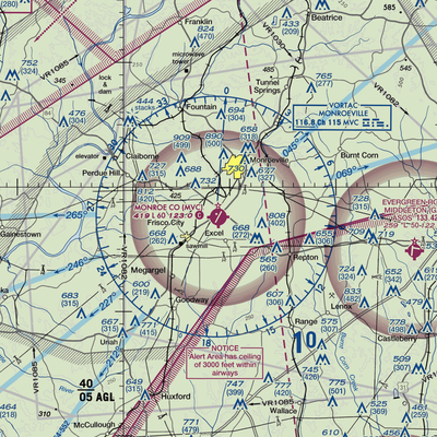 Monroe County Aeroplex Airport (MVC) VFR Sectional  Gaming Mouse Pad