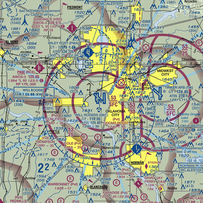 Will Rogers World Airport (OKC) VFR Sectional  Gaming Mouse Pad