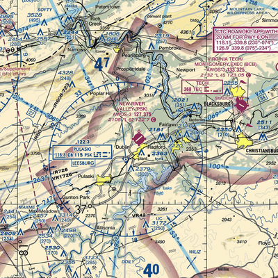 New River Valley Airport (PSK) VFR Sectional  Gaming Mouse Pad