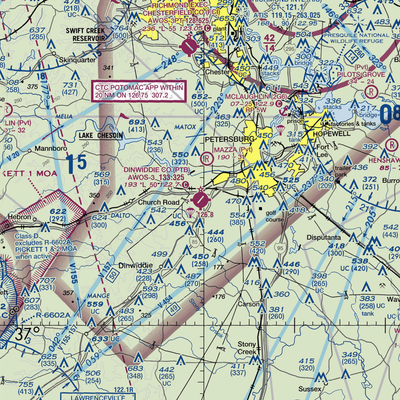 Dinwiddie County Airport (PTB) VFR Sectional  Gaming Mouse Pad