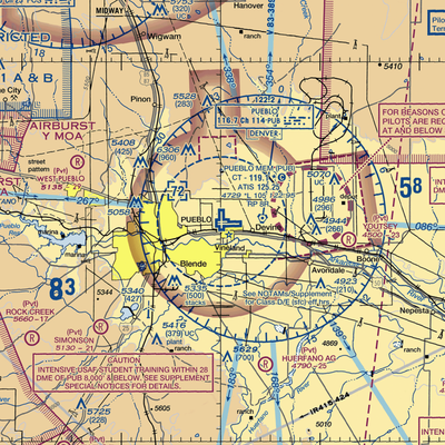 Pueblo Memorial Airport (PUB) VFR Sectional  Gaming Mouse Pad