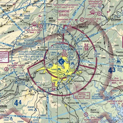 Roanoke–Blacksburg Regional Airport (ROA) VFR Sectional  Gaming Mouse Pad