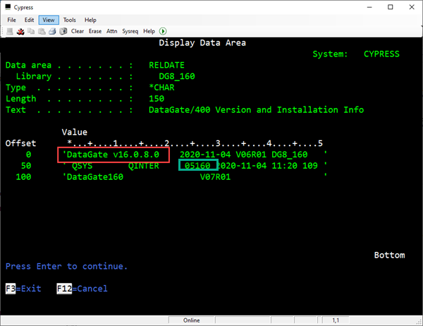 Show DataGate library in RELDATE data area