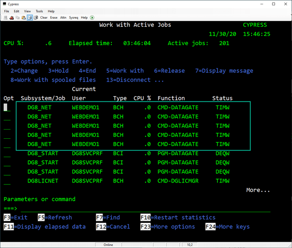 Seeing DataGate end-user jobs with WRKACTJOB